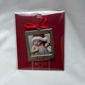 Lenox Silver “Love” Photo Ornament with Red Ribbon